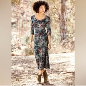 Peruvian Connection Floral Midi Dress in Blue and Burgundy